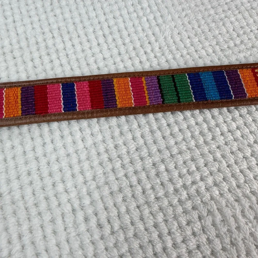 Omega Leather Woven Cotton Belt Brown Multi Color Boho Guatemala B 12087 Large